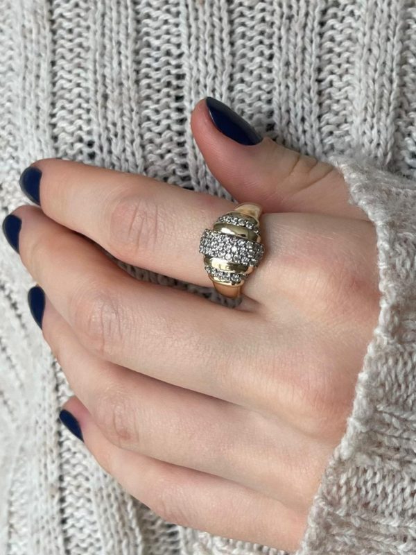 Üç Sıra Taşlı Kruvasan Yüzük 1